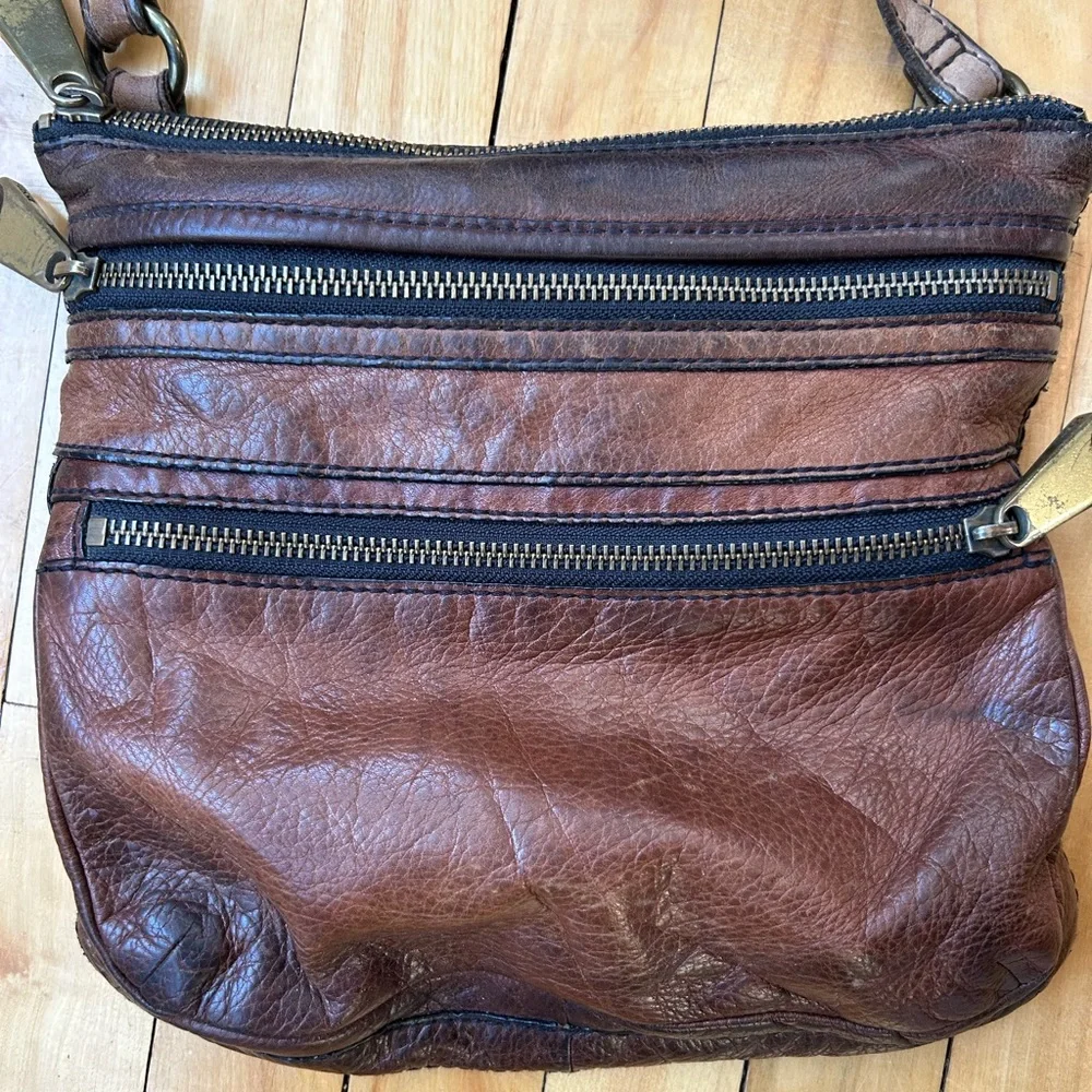 Vintage Fossil Purse Dark Brown Leather Bag Crossbody Messenger Bag Boho As Is
